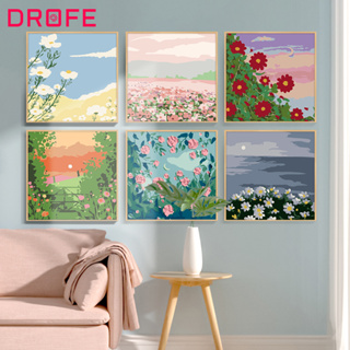 Drofe 【 20x20 ซม. พร้อมกรอบ 】ภาพวาดสีน้ํามัน ตามตัวเลข ภาพทิวทัศน์ DIY ระบายสีตามตัวเลขบนผ้าใบ ภาพวาดตัวเลข ตกแต่งบ้าน