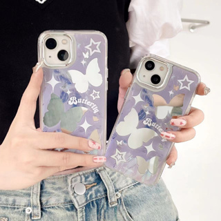 【ใหม่】เคสโทรศัพท์มือถือ Tpu ชุบไฟฟ้า ลายผีเสื้อ และดาว ขนาดเล็ก สําหรับ iPhone 11 12 13 14 Series