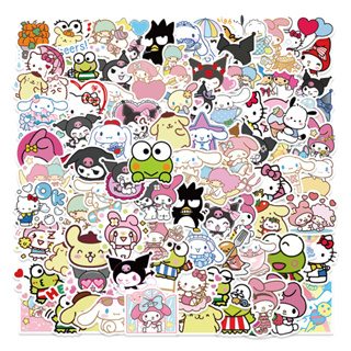 SANRIO สติกเกอร์ ลายการ์ตูน Hello Kitty Cinnamoroll Kuromi My Melody กันน้ํา คละแบบ สําหรับติดตกแต่งของเล่นเด็ก 100 ชิ้น