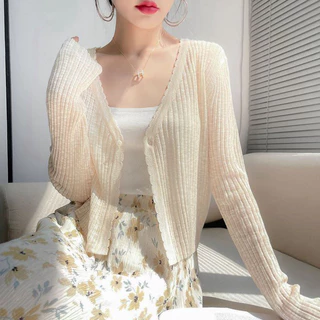 โปรโมชั่น Flash Sale : เสื้อแจ็กเก็ตคาร์ดิแกน ผ้าเรยอนถัก แบบบาง กันแดด เหมาะกับฤดูร้อน สําหรับผู้หญิง