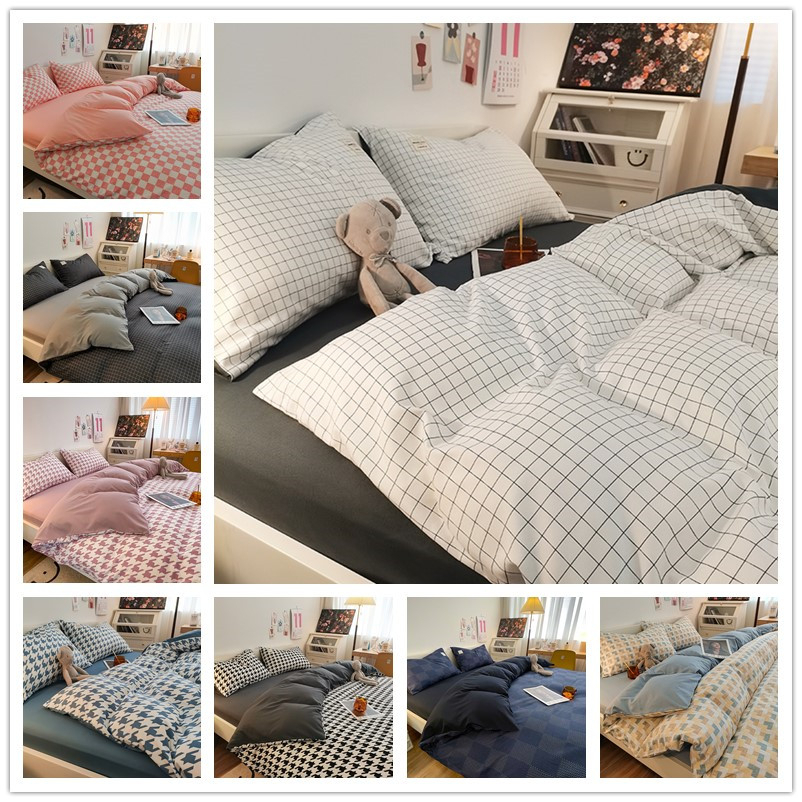 4-in-1-ชุดเครื่องนอน-ผ้าปูที่นอน-ปลอกหมอน-ผ้านวม-ขนแปรงนุ่ม-สไตล์ญี่ปุ่น-เรียบง่าย-ขนาดควีนไซส์-คิงไซส์