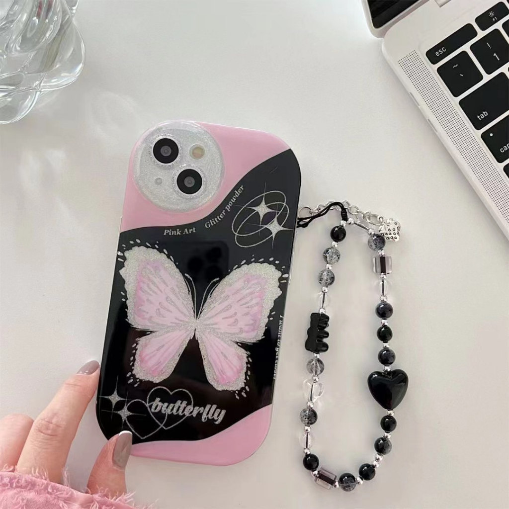 เคสโทรศัพท์มือถือ-tpu-แบบนิ่ม-ลายผีเสื้อ-สีชมพู-สําหรับ-iphone-14-14promax-14pro-11-12-12pro-12promax-13-13pro-13promax