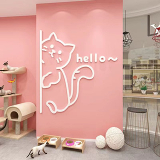 สติกเกอร์อะคริลิค ลายการ์ตูน Hello Cat มีกาวในตัว สําหรับติดตกแต่งผนัง ประตู ร้านรับประทานอาหาร