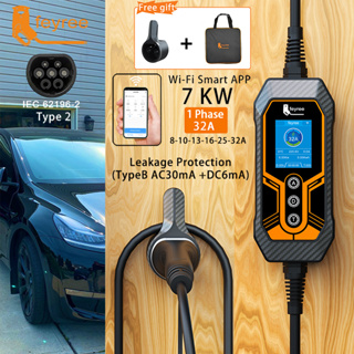 Feyree เครื่องชาร์จ EV Type2 32A 7KW EVSE Wi-Fi ควบคุมผ่านแอพ ปรับเวลาได้ สําหรับใช้ในบ้าน และกลางแจ้ง