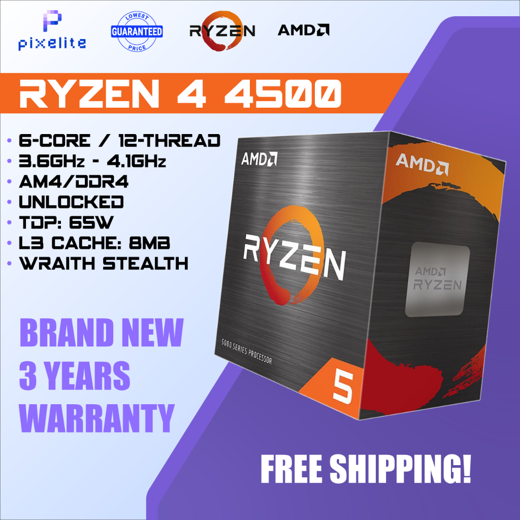 100% ใหม่ AMD Ryzen 5 4500 กล่อง 6 แกน 3.6GHz Upto 4.1Ghz ปลดล็อค AM4 ...