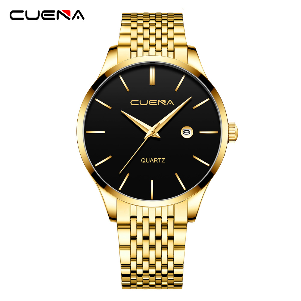 cuena-นาฬิกาข้อมือควอทซ์-อะนาล็อก-สายสแตนเลส-ลําลอง-กันน้ํา-เรียบง่าย-แฟชั่นสําหรับผู้ชาย-6046
