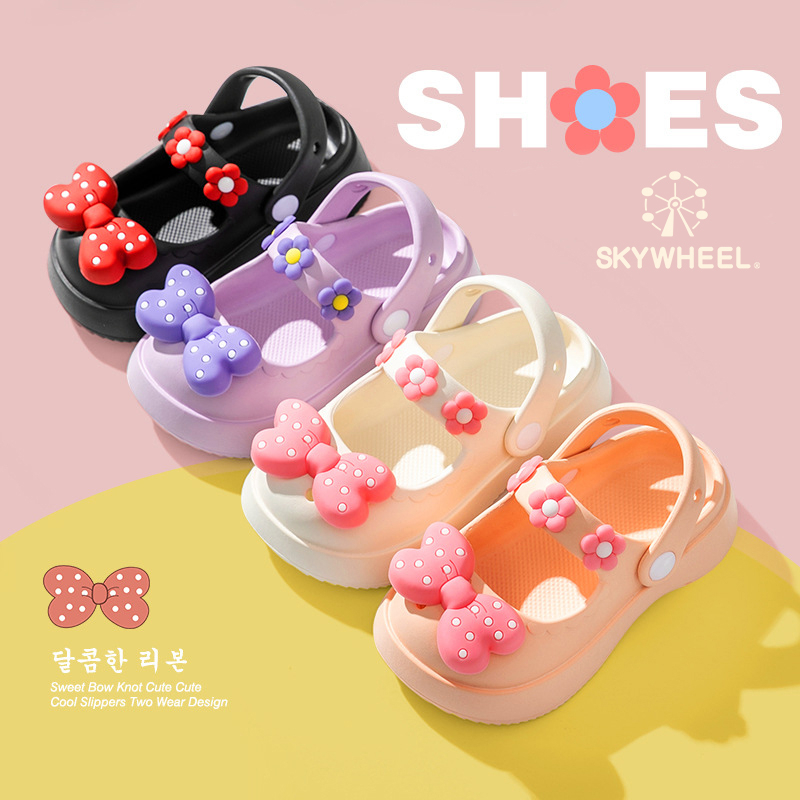 skywheel-mary-jane-รองเท้าแตะ-เด็กผู้หญิง-ฤดูร้อน-โบว์น่ารัก-crocs-รองเท้าแตะในร่ม-รองเท้าแตะแม่ลูก