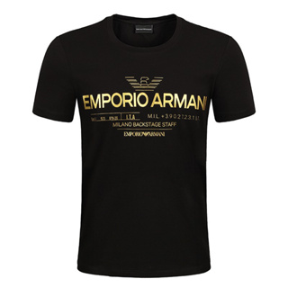 Armani ใหม่ เสื้อยืดแขนสั้น คอกลม สีดํา สําหรับผู้ชาย SF3G
