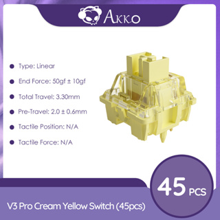 【มาใหม่/45 ชิ้น】akko V3 สวิตช์ Pro สีเหลืองครีม 5 Pin 50gf Akko V3 Pro Cream Yellow สวิตช์เชิงเส้น พร้อมก้านกันฝุ่น เข้ากันได้กับคีย์บอร์ด MX Mechanical (45 ชิ้น)