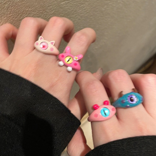แหวนนิ้วมือ ลายแมวมอนสเตอร์น่ารัก สีชมพู สําหรับผู้หญิง 2023