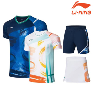 LI NING เสื้อกีฬาแบดมินตันแขนสั้น แบบแห้งเร็ว สําหรับผู้ชาย และผู้หญิง