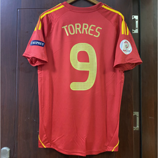 เสื้อกีฬาแขนสั้น ลายทีมชาติฟุตบอล Spain TORRES DAVID VILLA 2008 ชุดเหย้า คุณภาพสูง สไตล์เรโทร