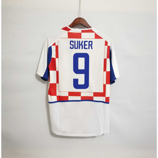 เสื้อกีฬาแขนสั้น ลายทีมชาติฟุตบอล Croatia SUKER 2002 ชุดเหย้า คุณภาพสูง สไตล์เรโทร