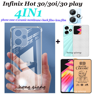 (4 In 1) เคสโทรศัพท์มือถือแบบใส กันกระแทกสี่มุม ฟิล์มเซรามิคหน้าจอ ฟิล์มด้านหลัง สําหรับ Infinix Hot 30i 30 30 play 20 20s 20i 20 play