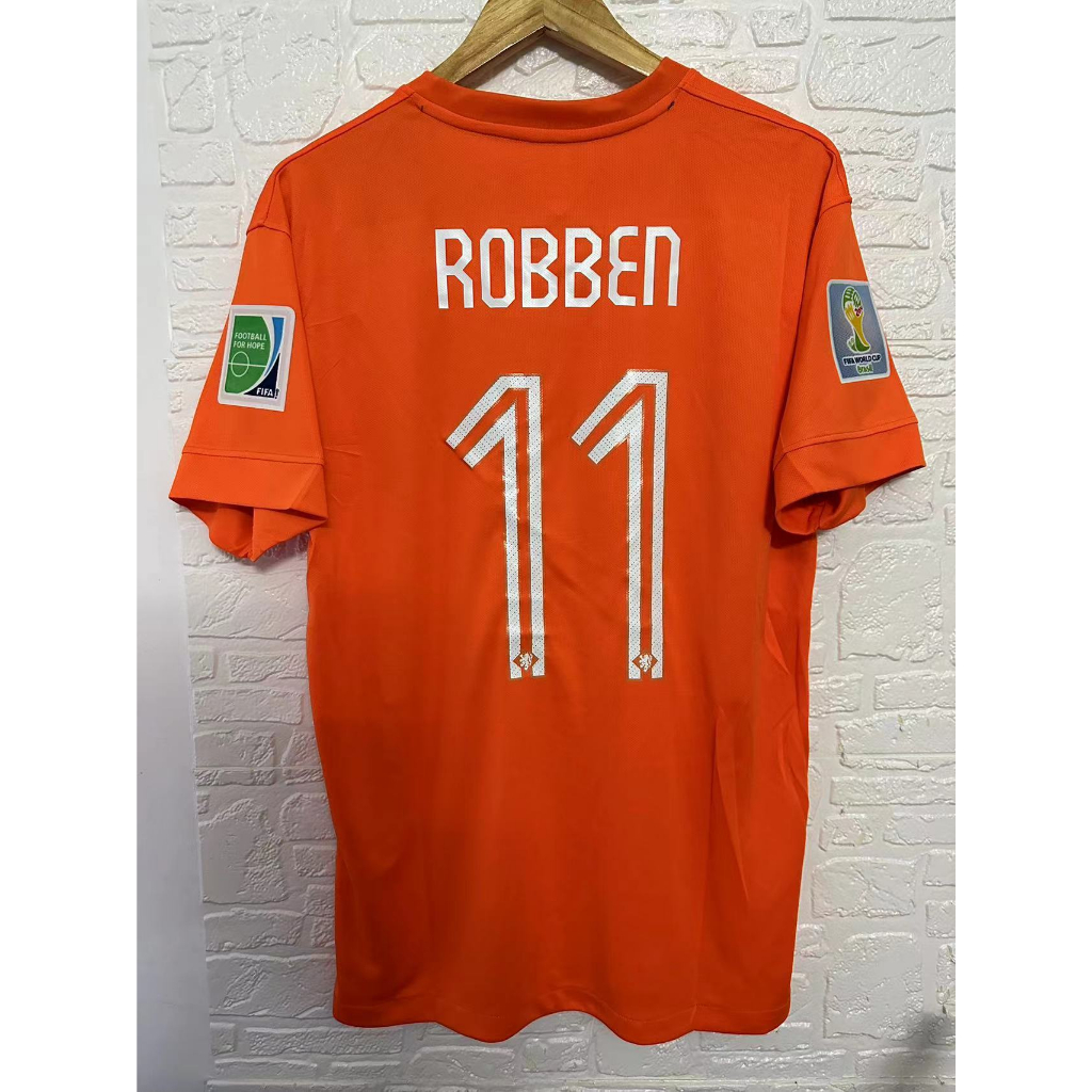 เสื้อกีฬาแขนสั้น-ลายทีมชาติฟุตบอล-holland-v-persie-robben-2014-ชุดเหย้า-คุณภาพสูง-สไตล์เรโทร