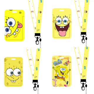 กระเป๋าใส่บัตรประจําตัว ลายการ์ตูน Spongebob พร้อมสายคล้อง สําหรับเด็ก