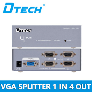 Dtech พาวเวอร์ซัพพลายแยก VGA 1 เข้า 4 ออก 250MHz USB AC 1080p@60Hz รองรับสัญญาณวิดีโอ VGA XGA SVGA UXGA