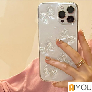 ภาพขนาดย่อของสินค้าเคสโทรศัพท์มือถือแบบนิ่ม ใส แต่งกลิตเตอร์ โบว์ 3D หรูหรา สําหรับ iPhone 14 13 Pro Max 12 11 Mini X XS XR 7 8 Plus SE 2020