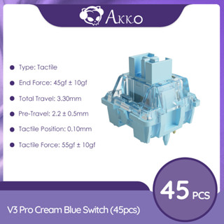 【มาใหม่】Akko สวิตช์ V3 V3 Pro 3 Pin 38gf กันฝุ่น เข้าได้กับคีย์บอร์ด MX 45 ชิ้น 45 ชิ้น Akko V3 Pro Cream Blue