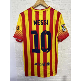 เสื้อกีฬาแขนสั้น ลายทีมชาติฟุตบอล Barcelona MESSI NEYMAR JR 13-14 ชุดเยือน สไตล์เรโทร คุณภาพสูง