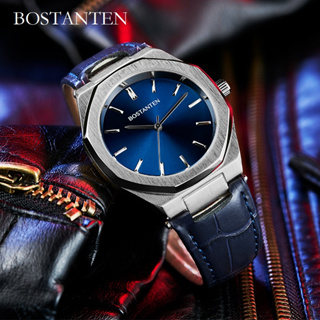 สินค้า Bostanten ผู้ชายนาฬิกาสายหนังโลหะขอบลำลองกันน้ำคุณภาพสูงนาฬิกา