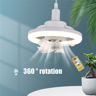 โคมไฟติดเพดาน LED พร้อมรีโมต 360° โคมไฟพัดลม 60W E27 หมุนได้ 3 ความเร็วลม 3 สี สําหรับบ้าน ห้องนอน ห้องครัว