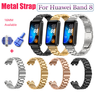 Stainless Steel Strap for Huawei Band 8 Metal Three Plants Replacement Bracelet Belt on Huawei Band8 Accessories with tool