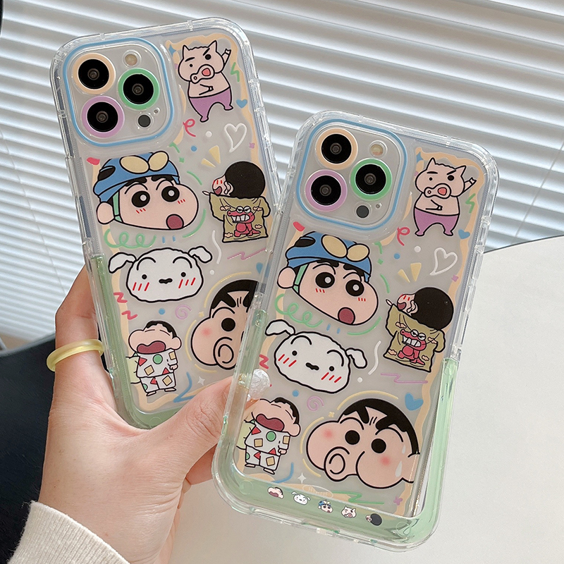 เคสโทรศัพท์มือถือแบบนิ่ม-ใส-กันกระแทก-ลายการ์ตูนชินจังน่ารัก-พร้อมที่ตั้งวาง-สําหรับ-iphone14-13-12-11-pro-max