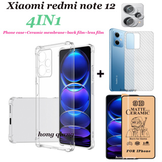 (4 In 1) เคสโทรศัพท์มือถือแบบใส กันกระแทกสี่มุม ฟิล์มเซรามิค ฟิล์มด้านหลัง ฟิล์มเลนส์ สําหรับ Xiaomi Redmi Note 12 12 pro 11 pro 11 10