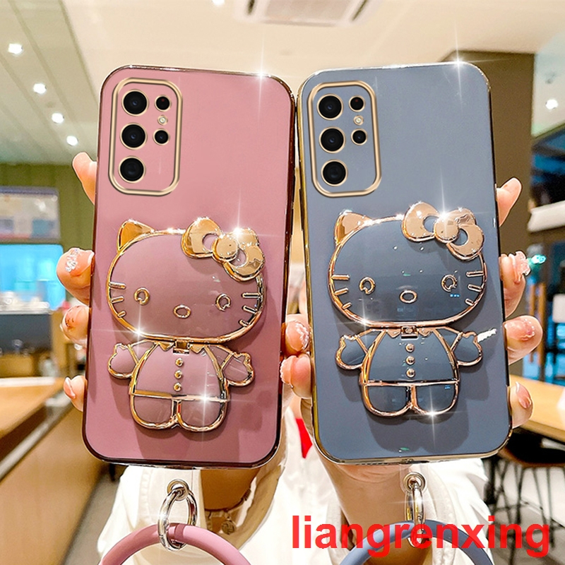 เคสโทรศัพท์มือถือ-ซิลิโคนนิ่ม-กันกระแทก-ลายการ์ตูนคิตตี้-พร้อมกระจกแต่งหน้า-สําหรับ-samsung-s22-ultra-s22-plus-s22-5g-ddjzm01