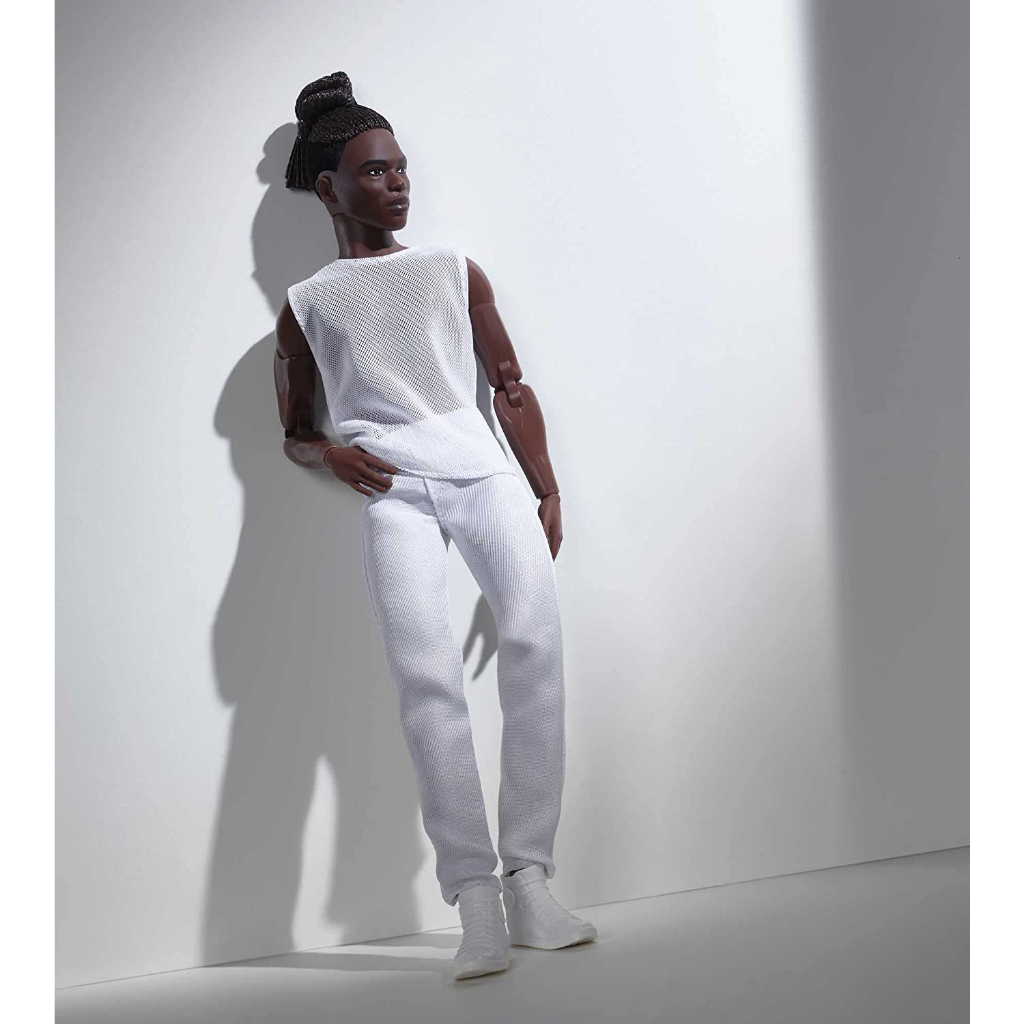 barbie-signature-looks-ken-doll-brunette-with-braids-amp-bun-hairstyle-fully-posable-fashion-doll-wearing-white-shirt-amp-pants-gxl14-ตุ๊กตาบาร์บี้-signature-looks-ken-doll-brunette-with-braids-amp-bu