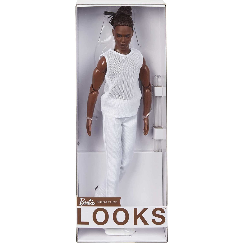 barbie-signature-looks-ken-doll-brunette-with-braids-amp-bun-hairstyle-fully-posable-fashion-doll-wearing-white-shirt-amp-pants-gxl14-ตุ๊กตาบาร์บี้-signature-looks-ken-doll-brunette-with-braids-amp-bu