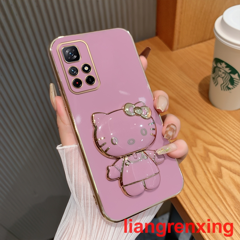 เคสโทรศัพท์มือถือ-ซิลิโคนนิ่ม-กันกระแทก-ลายการ์ตูนแมวคิตตี้-พร้อมกระจกแต่งหน้า-ออกแบบใหม่-สําหรับ-poco-m4-pro-5g-ddjzm01