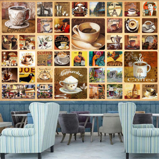 วอลล์เปเปอร์ภาพวาดสีน้ํามัน รูปร้านกาแฟ 3D สไตล์วินเทจ สําหรับตกแต่งผนังบ้าน ร้านอาหาร คาเฟ่
