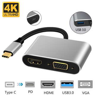4 in 1 อะแดปเตอร์แปลงเสียงวิดีโอ USB c HDMI Type c เป็น HDMI 4K VGA USB3.0 PD 87W ชาร์จเร็ว สําหรับ Macbook pro Samsung s9 s10