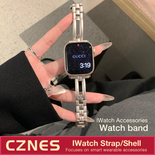 สายนาฬิกาข้อมือ แบบรูกลวง ประดับเพชร สําหรับ Iwatch S6 SE S8 S9 S7 41 มม. 45 มม. 40 มม. 44 มม.