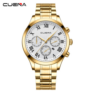 Cuena ของแท้ นาฬิกาข้อมือควอตซ์แฟชั่น สายแสตนเลส กันน้ํา สไตล์วินเทจ สําหรับบุรุษ 6059