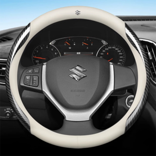 ปลอกหนังหุ้มพวงมาลัยรถยนต์ คาร์บอนไฟเบอร์ กันลื่น ระบายอากาศ สีขาว สําหรับ Suzuki Swift Grand Vitara Jimny Ertiga SX4 Alto Ciaz Dzire APV XL7 2023 2022 2021 2020