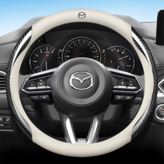 ปลอกหนังหุ้มพวงมาลัยรถยนต์ คาร์บอนไฟเบอร์ กันลื่น ระบายอากาศ สีขาว สําหรับ Mazda 3 Axela Mazda 6 Atenza Mazda 2 5 CX-3 CX3 CX-5 CX5 2023 2022 2021 2020