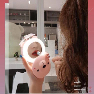 Beauty Bear/Pig พัดลมมือถือ มีไฟ LED ขนาดพกพา ชาร์จ USB พร้อมกระจก