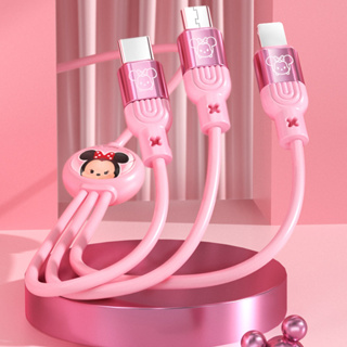 3-in-1 สายชาร์จ USB Type-C 66W Disney Sanrio SJ-726 ลายมิกกี้ มินนี่ วินนี่ เดอะพูห์ เอเลี่ยน สตรอเบอร์รี่ หมี Lotso Kuromi Melody น่ารัก แบบพกพา