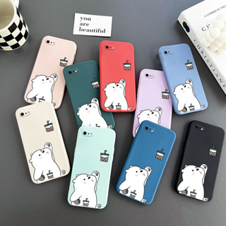 เคสโทรศัพท์มือถือ Tpu นิ่ม ลายการ์ตูนหมีชานม สีขาว พร้อมสายคล้อง สําหรับ iphone 6 6s 7 8 6plus se2020 Se2022
