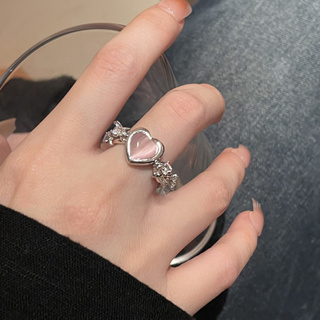 แหวนนิ้วชี้ ประดับโอปอล สีชมพู แบบเปิด ปรับได้ แฟชั่นสําหรับผู้หญิง