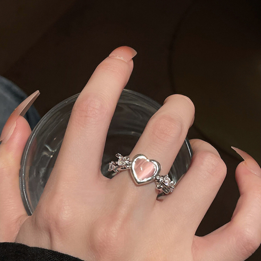 แหวนนิ้วชี้-ประดับโอปอล-สีชมพู-แบบเปิด-ปรับได้-แฟชั่นสําหรับผู้หญิง