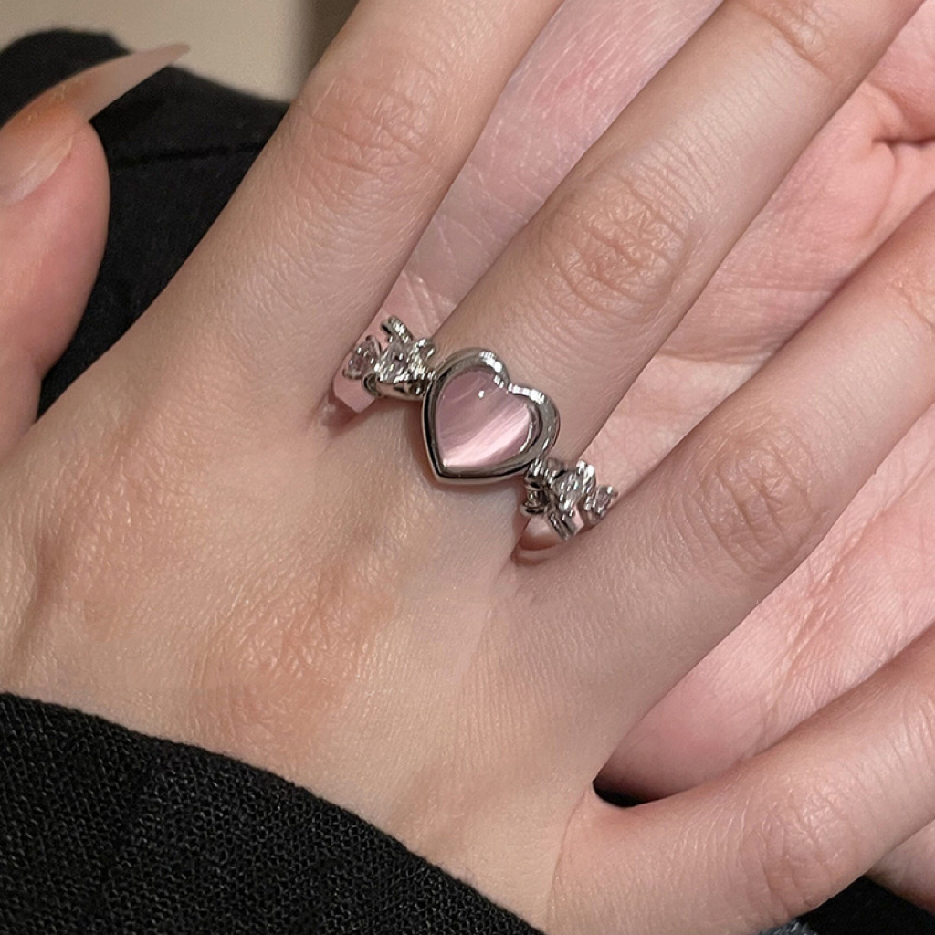แหวนนิ้วชี้-ประดับโอปอล-สีชมพู-แบบเปิด-ปรับได้-แฟชั่นสําหรับผู้หญิง