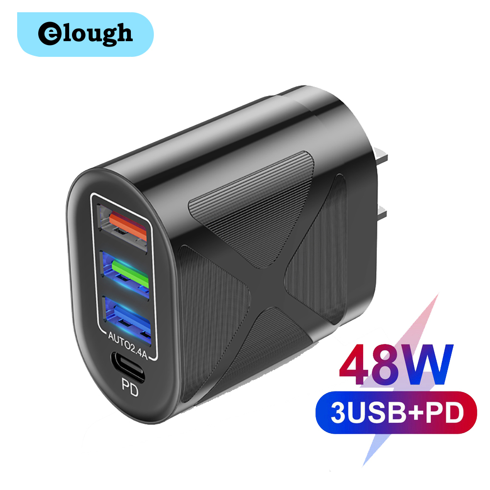 elough-อะแดปเตอร์ที่ชาร์จโทรศัพท์มือถือ-pd-usb-48w-type-c-4-พอร์ต-ชาร์จไว-สําหรับเดินทาง