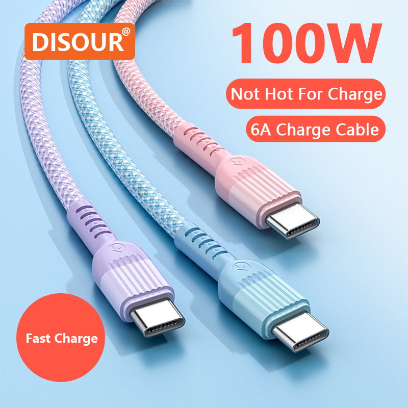 disour-สายชาร์จ-สายข้อมูล-ไนล่อน-100w-6a-type-c-usb-c-ยาว-1-2-ม