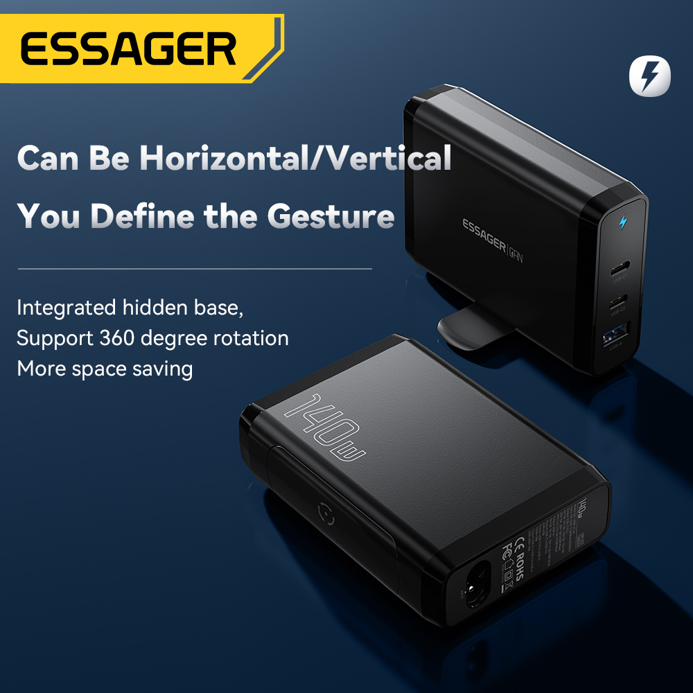 essager-fy-140w-gan-ที่ชาร์จ-2-type-c-usb-3-พอร์ต-ชาร์จเร็ว-รองรับโปรโตคอล-pd-qc-pps-เข้ากันได้กับโทรศัพท์มือถือ-แล็ปท็อป-ชาร์จเร็ว