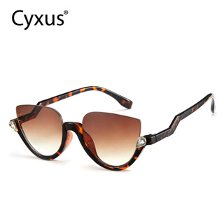 Cyxus CAT Eye แว่นตากันแดด กึ่งไร้ขอบ แฟชั่น สําหรับผู้ชาย ผู้หญิง Y2k Uv400 1079