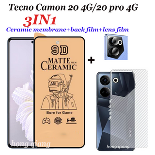 3in1 Tecno Camon 20 ฟิล์มเซรามิค ป้องกันเลนส์ และฟิล์มคาร์บอนไฟเบอร์ และเมมเบรนเซรามิก สําหรับ Tecno Camon 20 Pro 20 4G